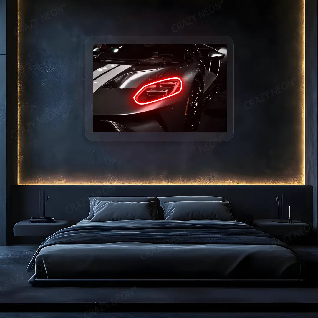 GT supercar Headlight Neon Artwork | Red