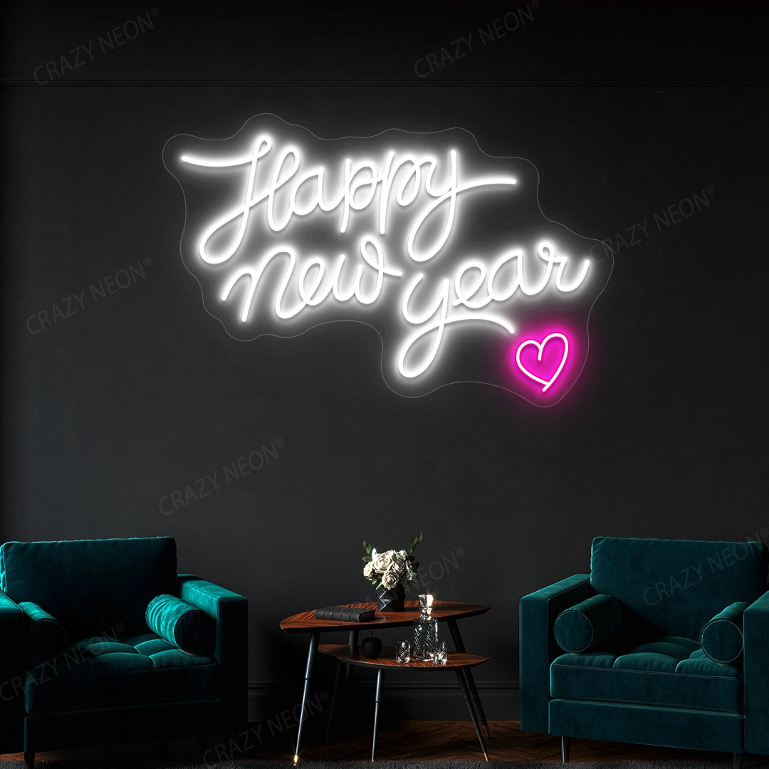 Happy New Year Heart Neon Sign | White