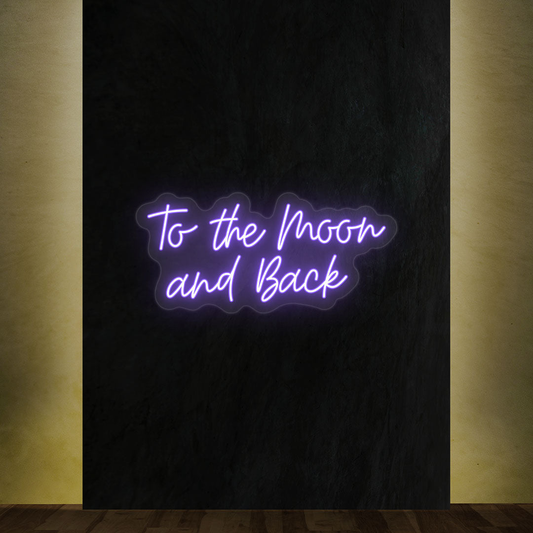 To The Moon And Back Text Neon Sign | Purple