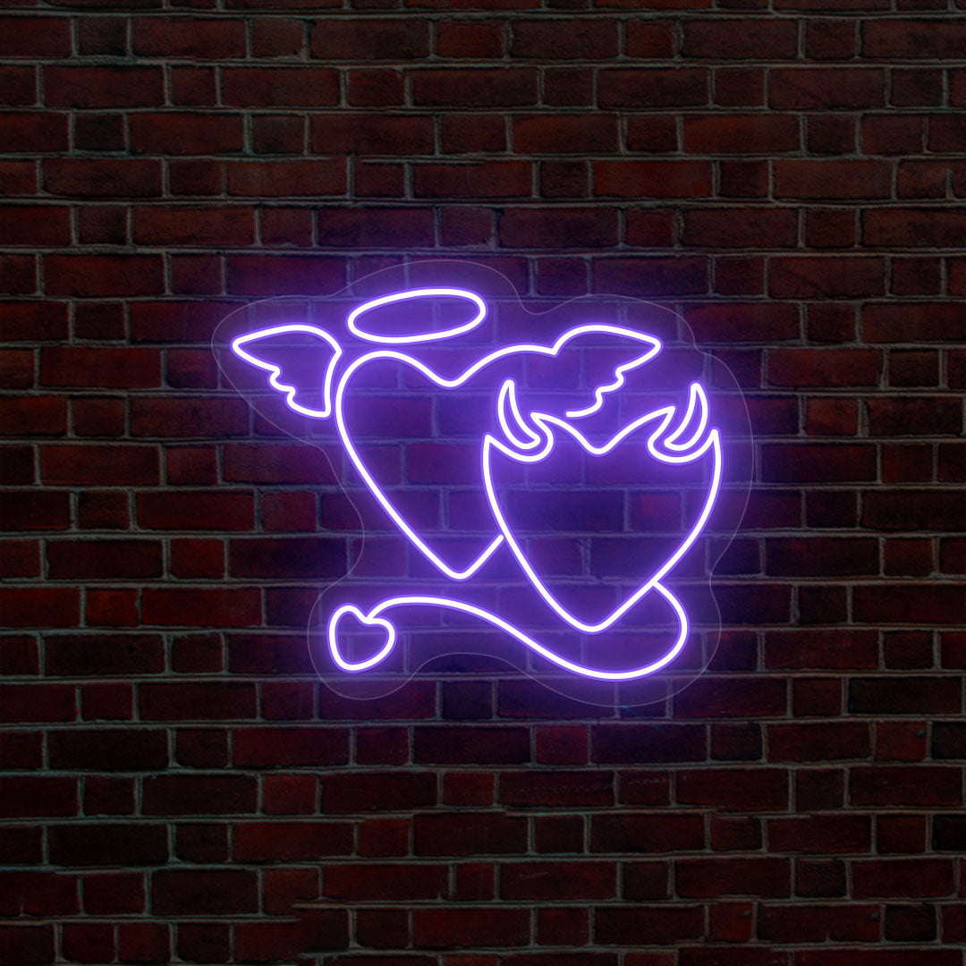 Angel And Devil Heart Neon Sign | Purple
