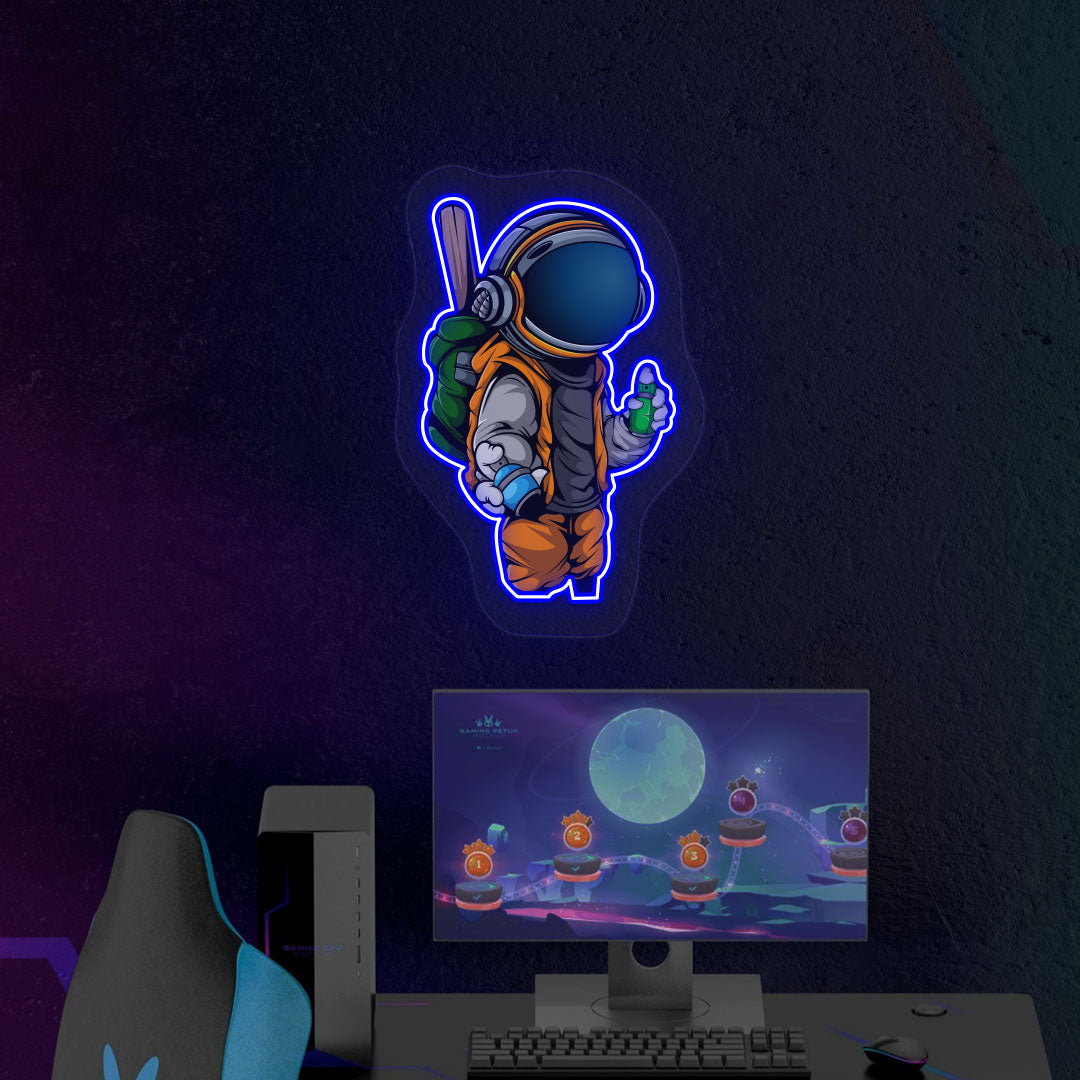 Cool Astronaut Neon Artwork | Blue
