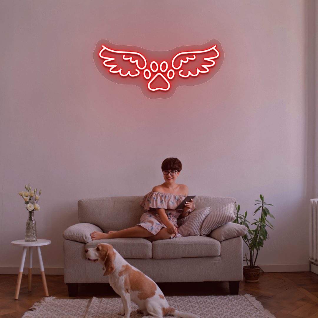 Winged Paw Neon Sign | Red