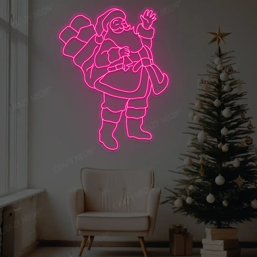 Waving Santa Neon Sign  | Pink
