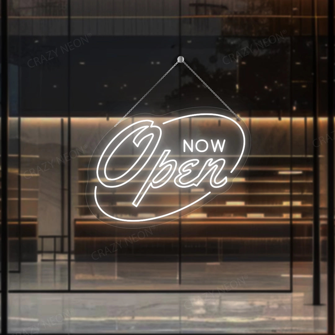 Now Open Neon Sign | White
