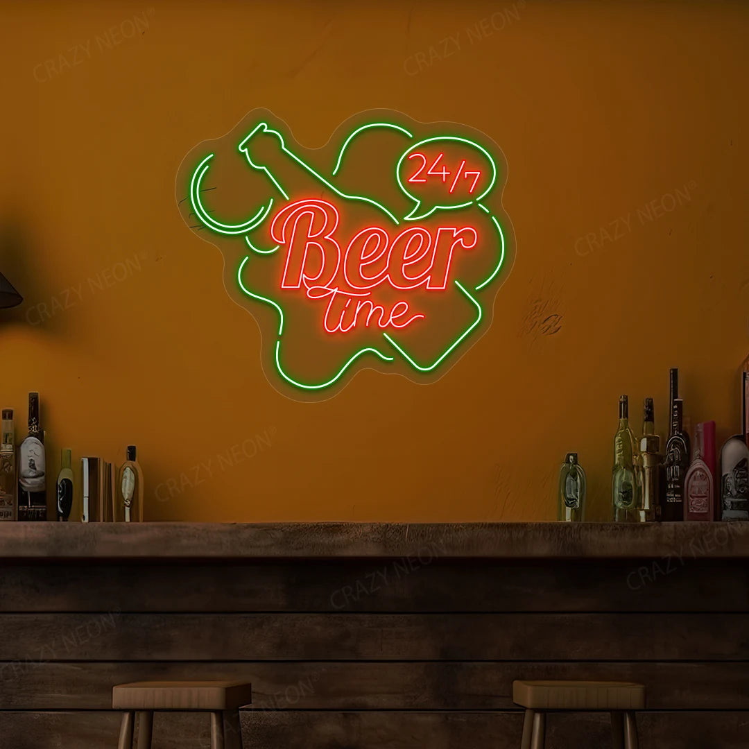 Beer Time 24/7 Neon Sign | Green