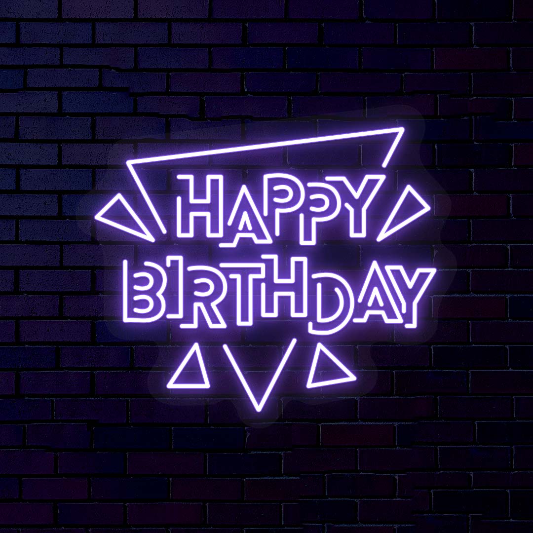 Happy Birthday Neon Sign - Triangle Shape | Blue
