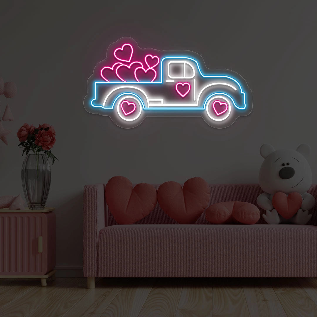 Delivering Love Truck Neon Sign | Ice Blue