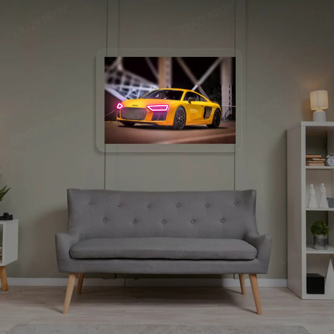 Yellow R8 Headlight Neon Artwork | Pink