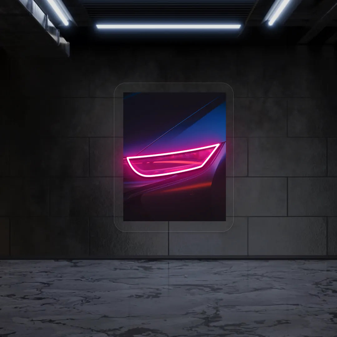 Sports Car Headlight Neon Artwork | Pink