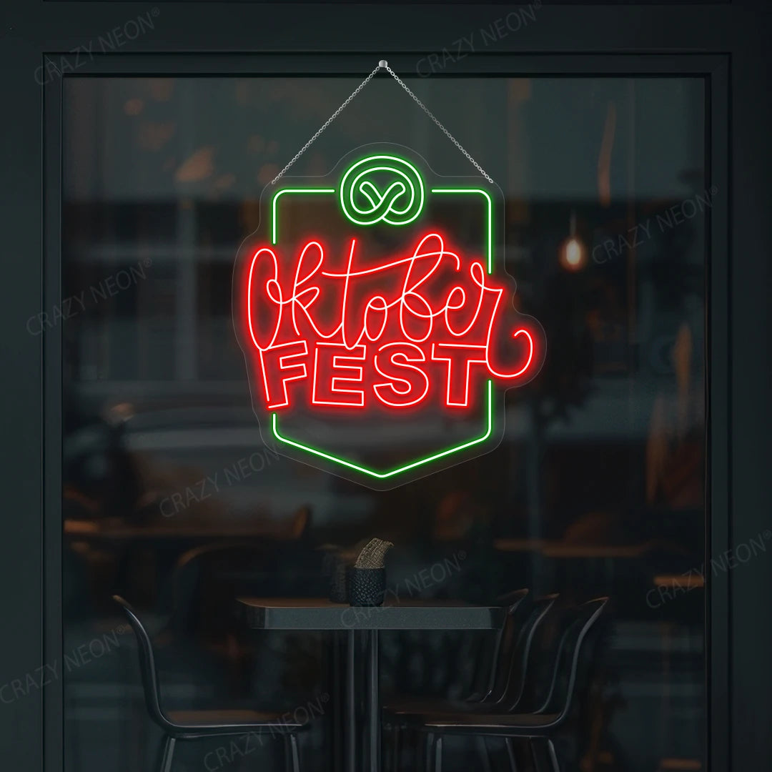 Oktoberfest Pretzel Neon Sign | Green