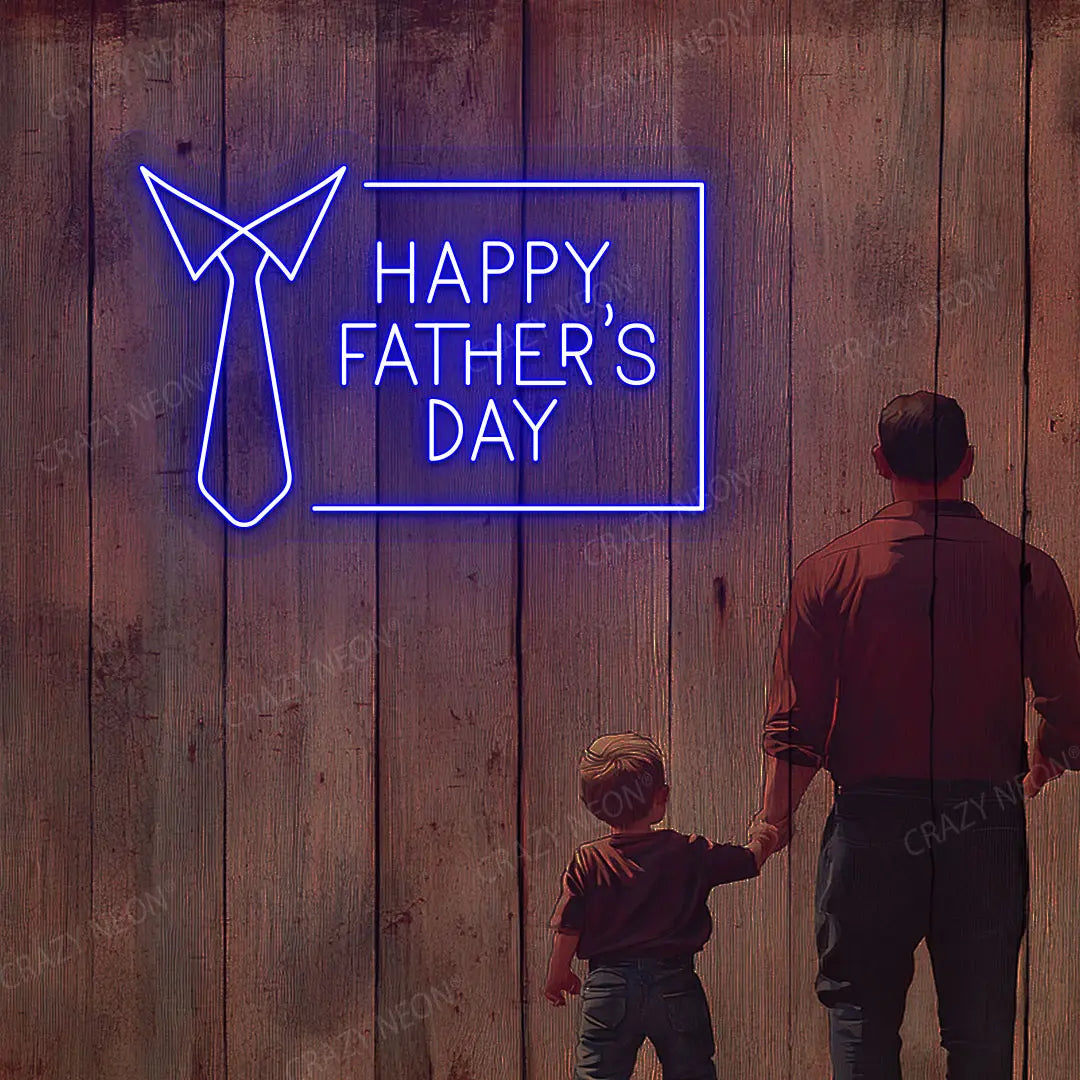 Happy Father's Day With Tie Neon Sign | Blue