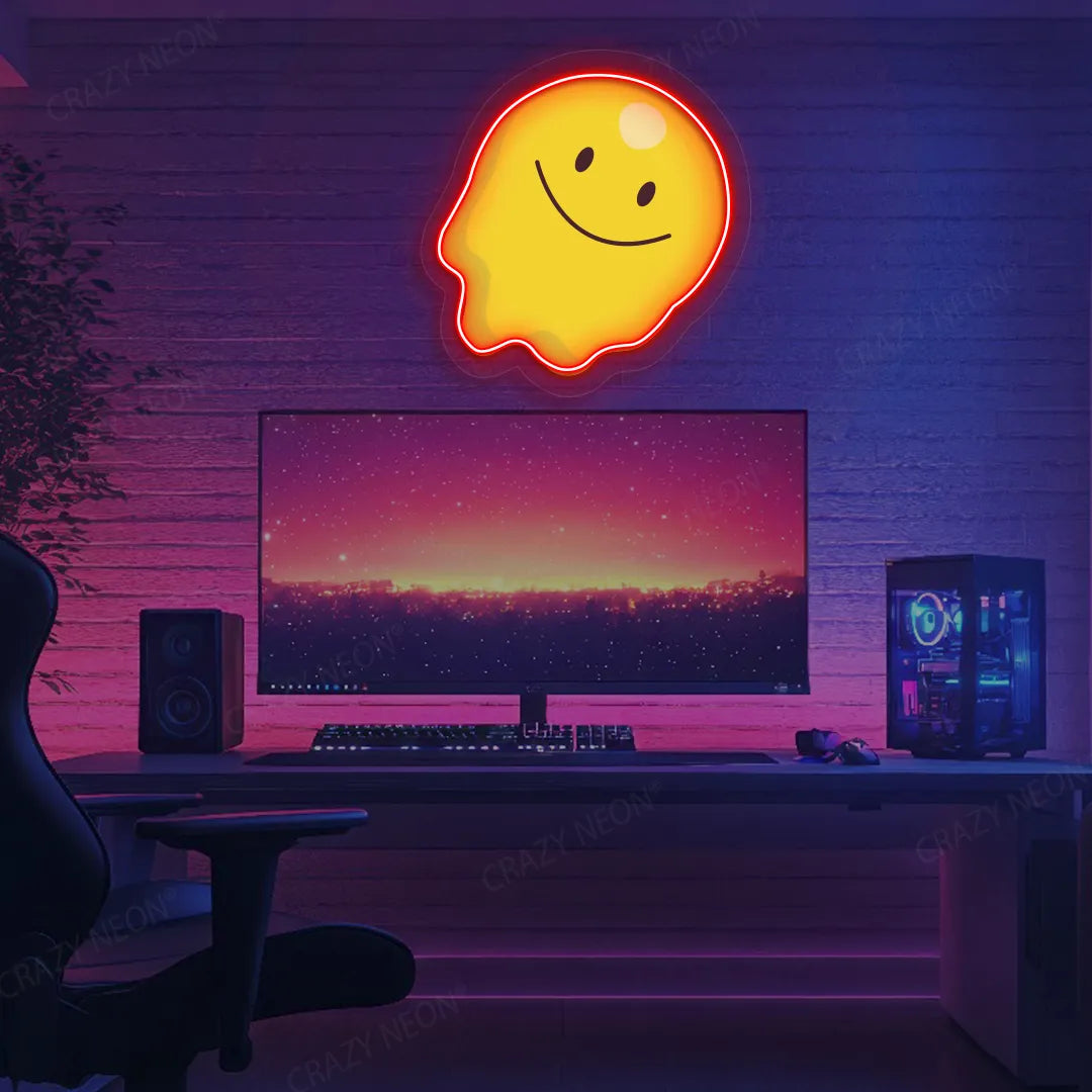 Melting Smiley Face Emoji Neon Artwork | Red