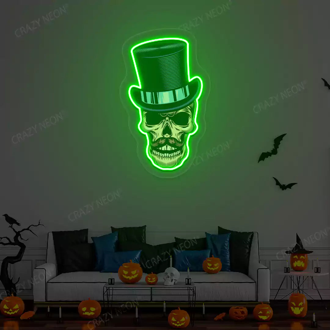 Top Hat Skull Neon Artwork | Green