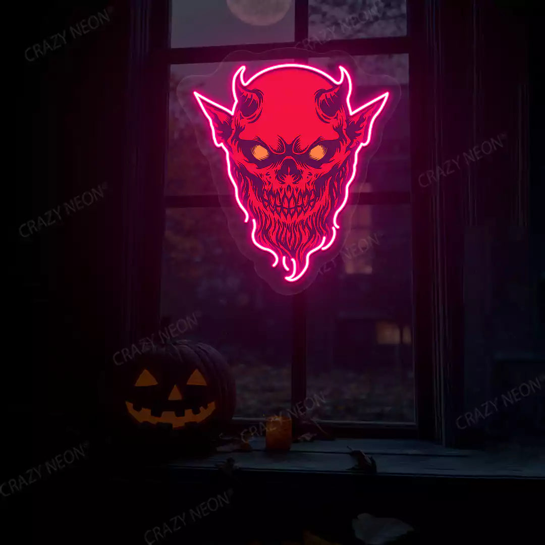 Demon Skull Neon Artwork | Pink