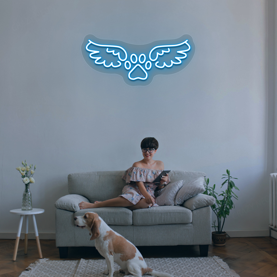 Winged Paw Neon Sign | Iceblue