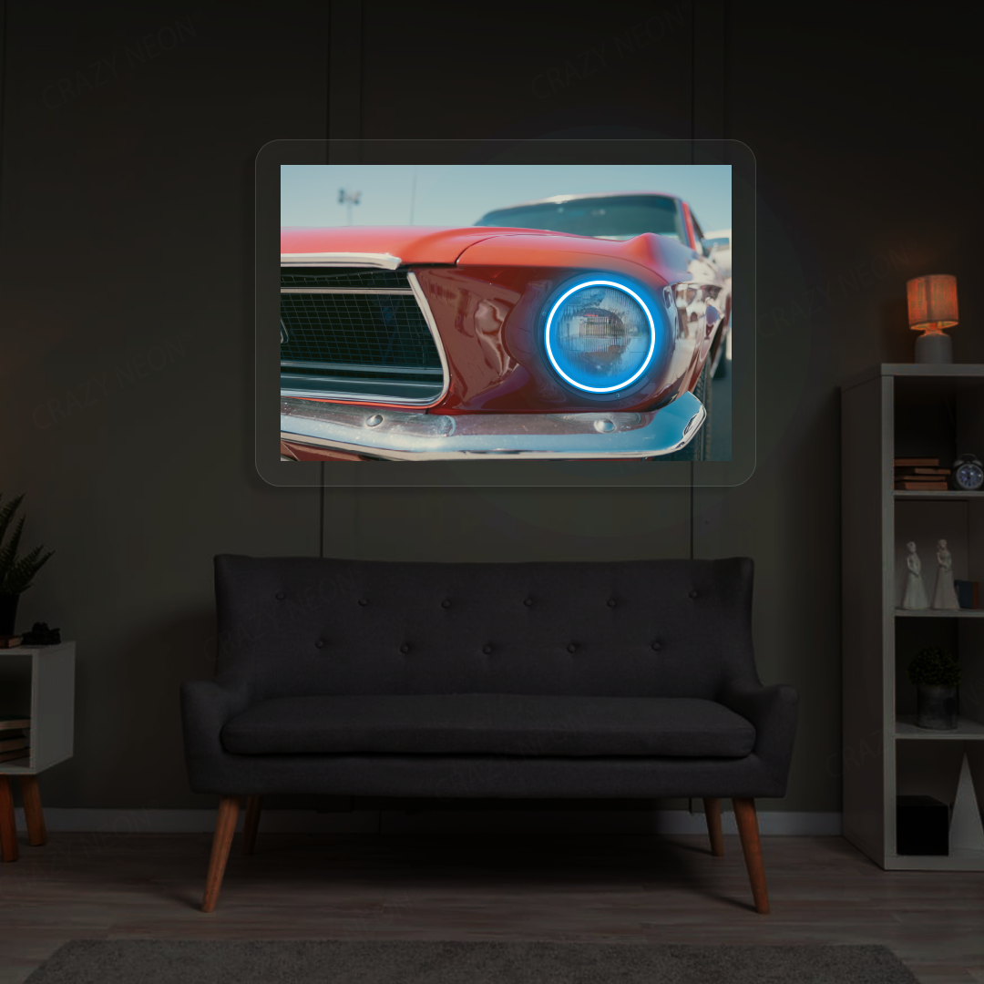 Classic Mustang Headlight Neon Artwork | Iceblue