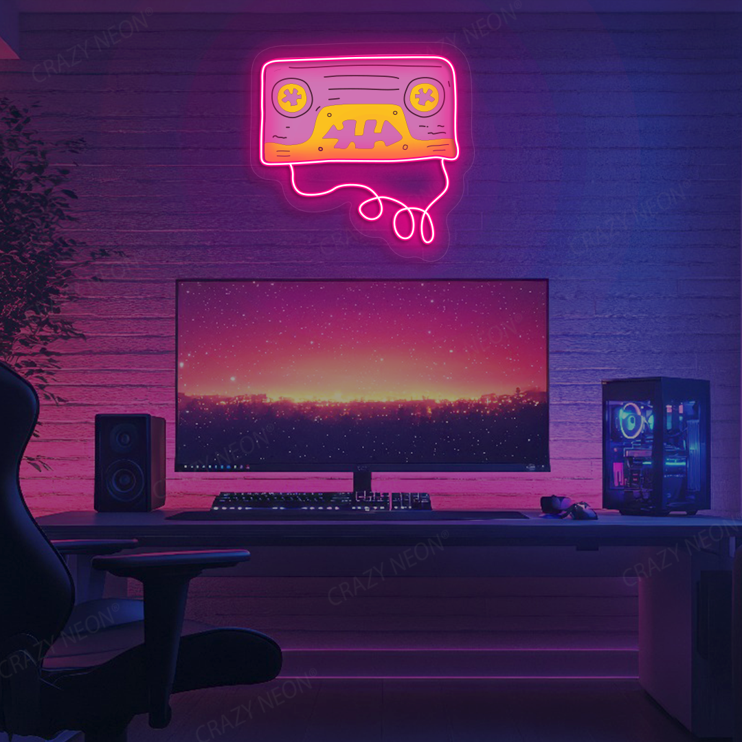 Throwback Cassette Tape Neon Artwork | Pink