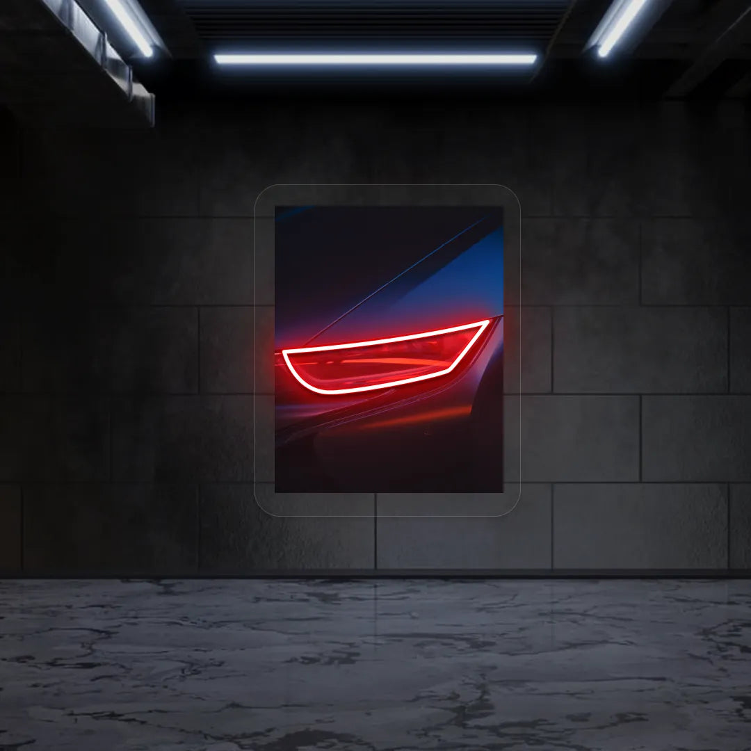 Sports Car Headlight Neon Artwork | Red