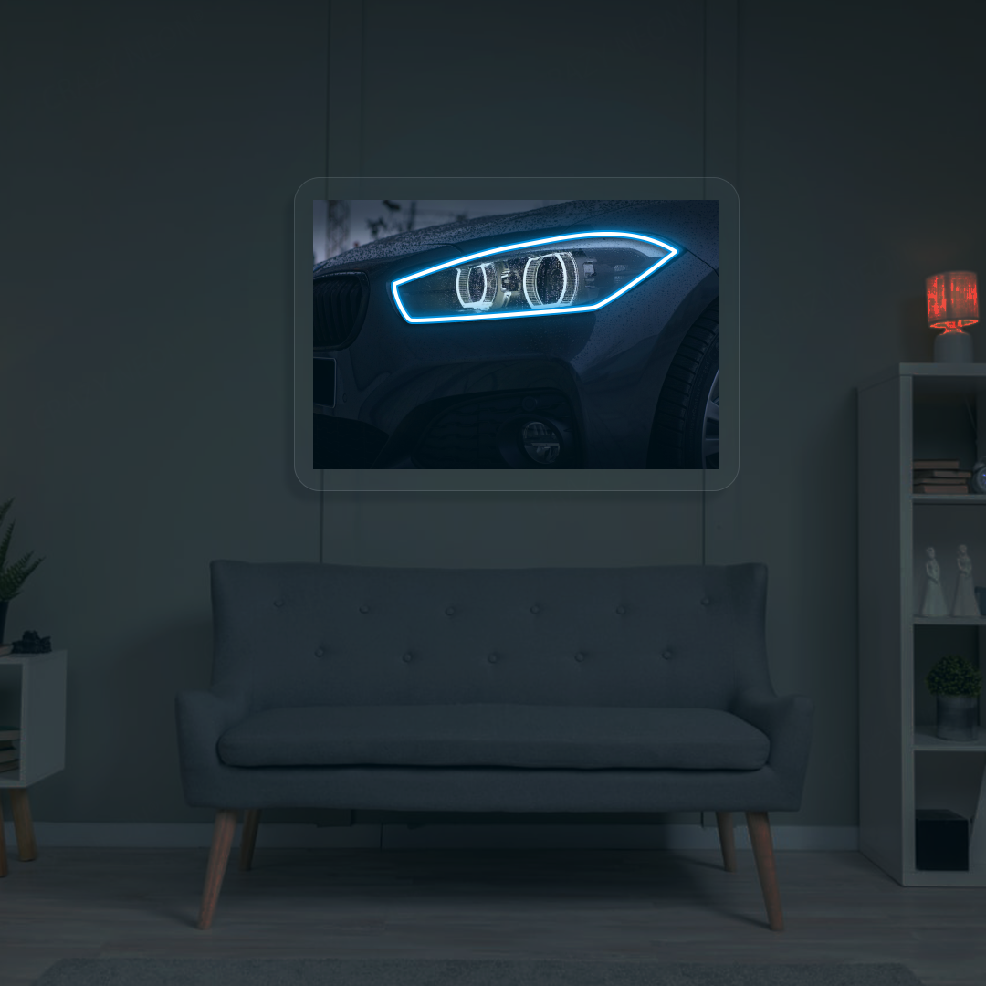 Black BMW Headlight Neon Artwork | Iceblue