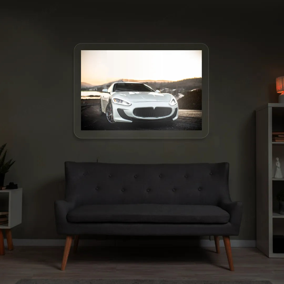 White Supercar Headlight Neon Artwork | white