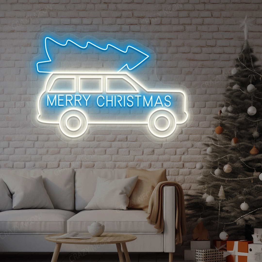 Merry Christmas Truck Neon Sign | Ice Blue