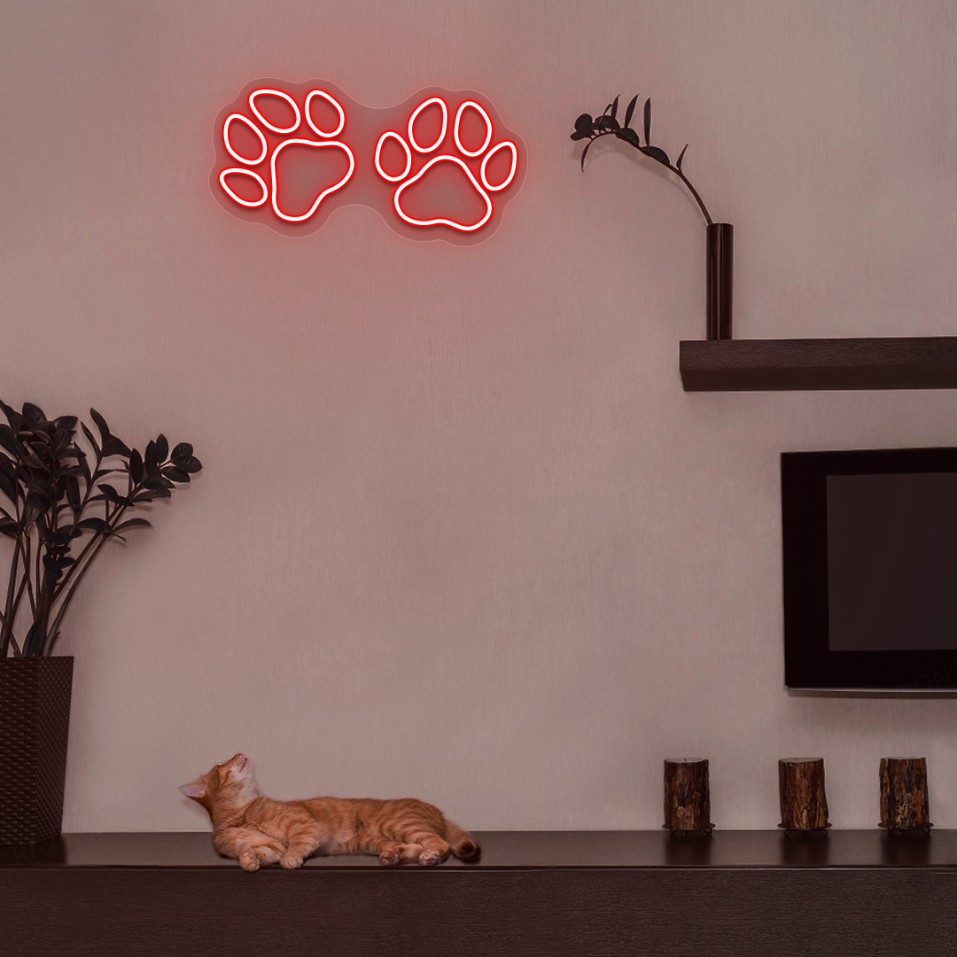Paw Print Glow Neon Sign | Red