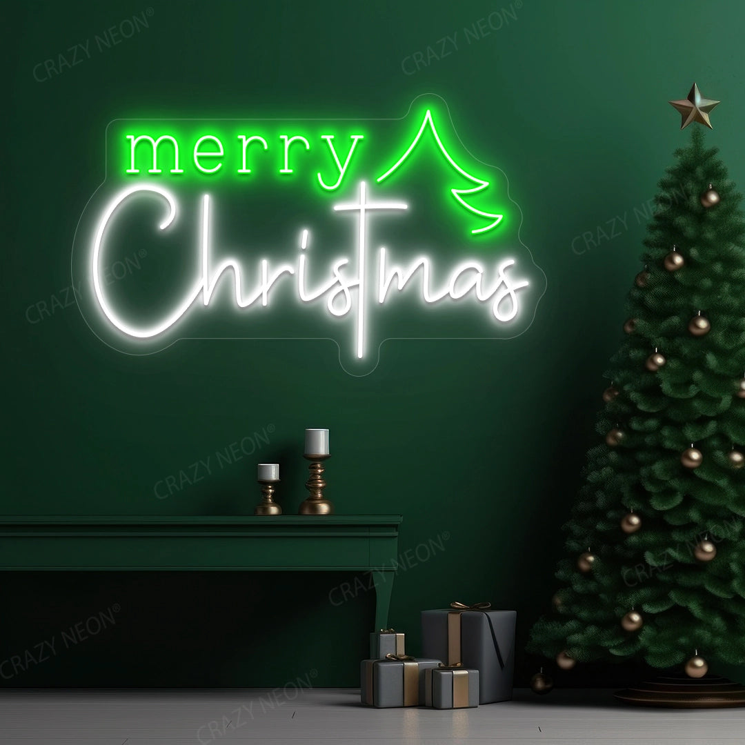 Christmas Wishes & Trees Neon Sign | White