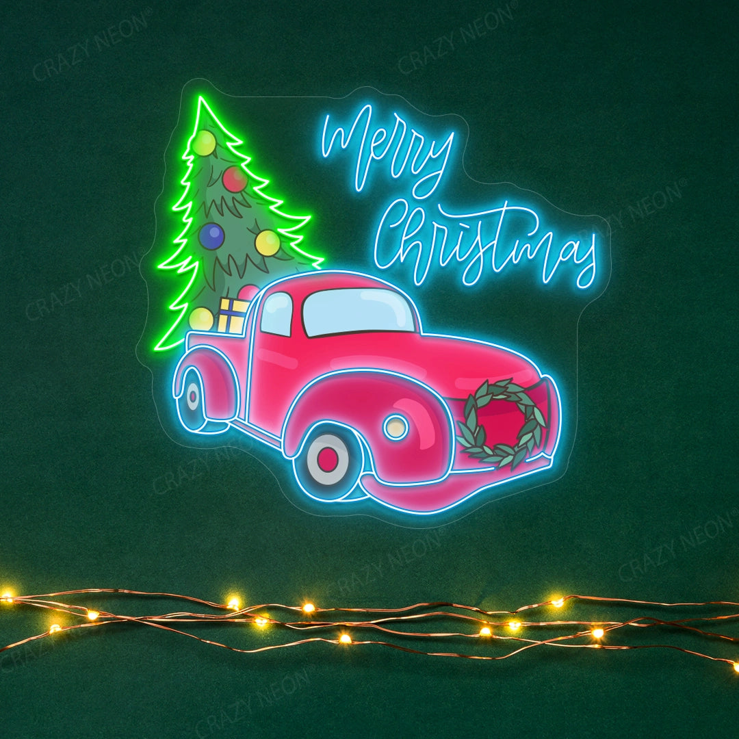 Christmas Tree Delivery Truck Neon Sign | Iceblue
