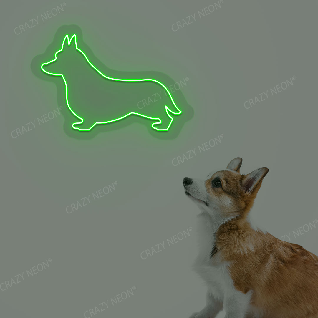 Welsh Corgi Dog Neon Sign | Green