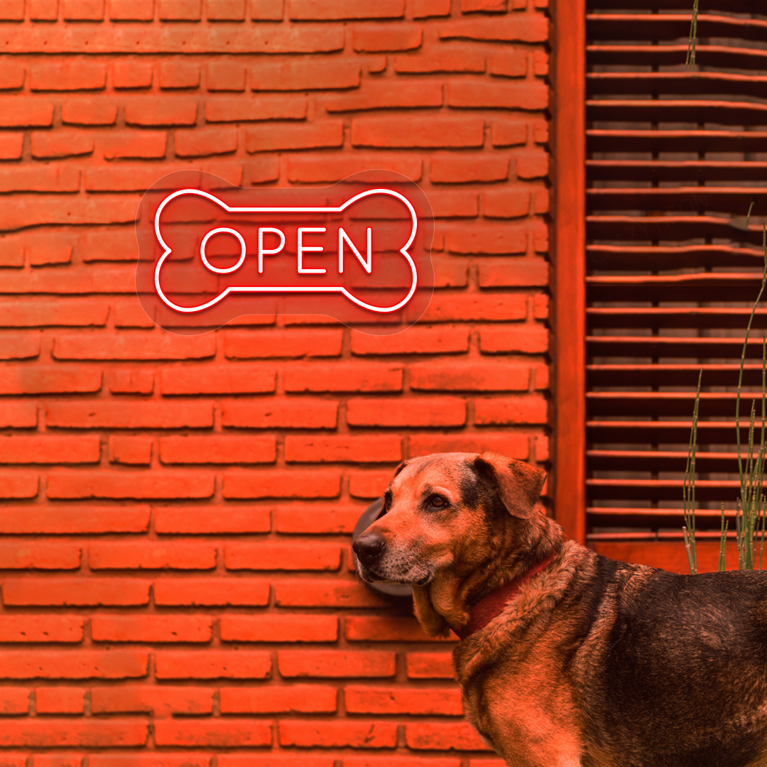 Open Bone Pet Shop Neon Sign | Red