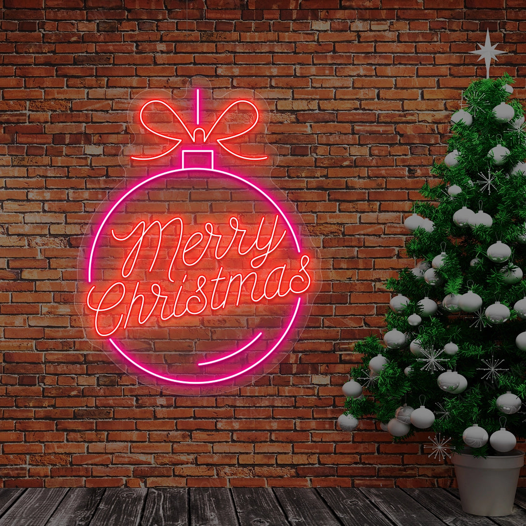 Merry Christmas Bauble LED Neon Sign | Pink