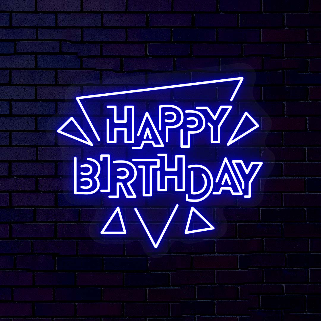 Happy Birthday Neon Sign - Triangle Shape | Blue