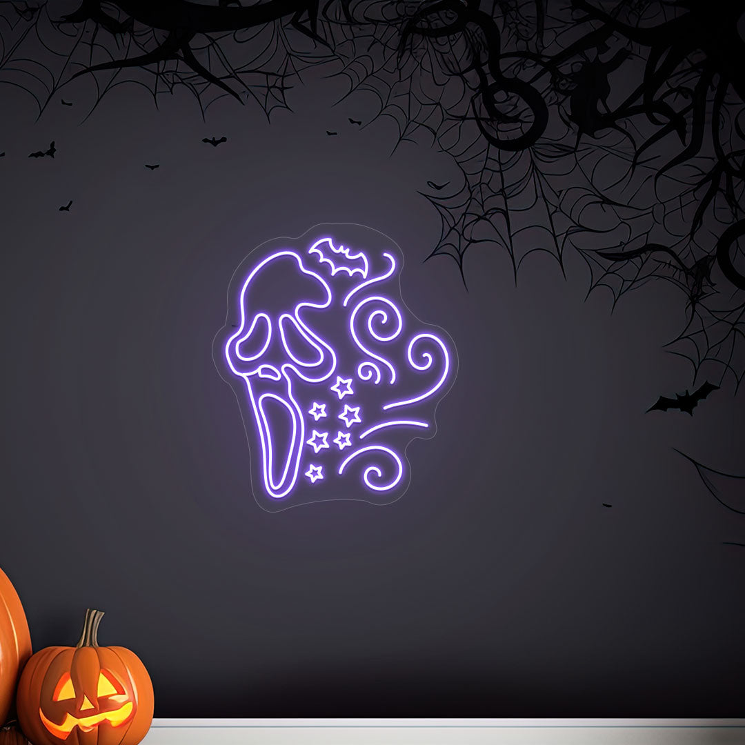 Scary Ghost Face Neon Sign | Purple
