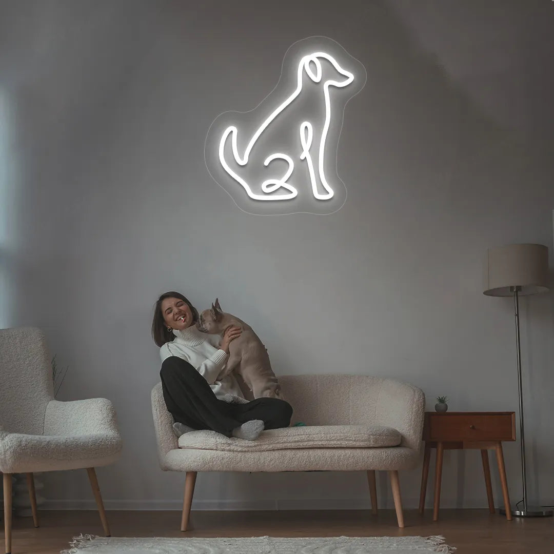 Contour Dog Neon Sign | White