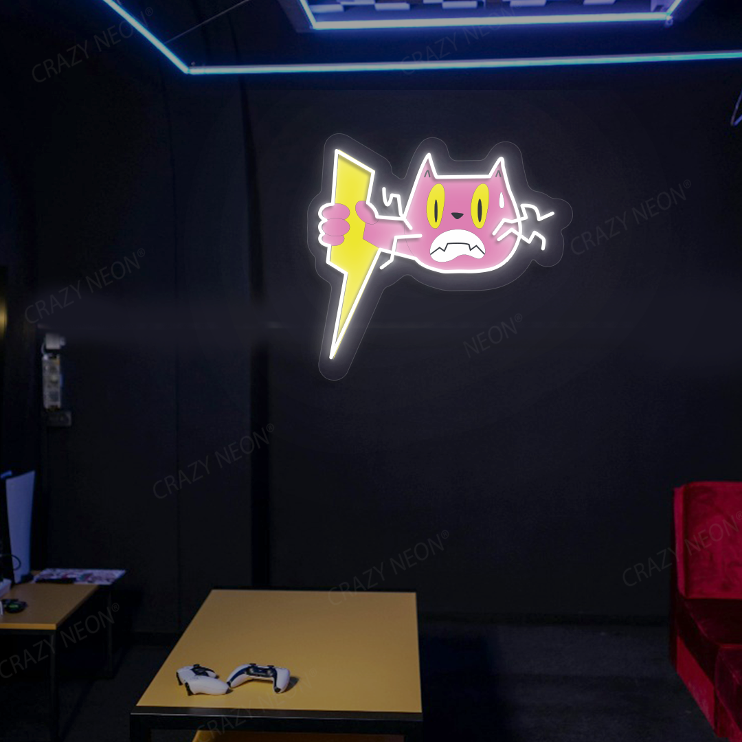 Zap Meow Neon Artwork | White