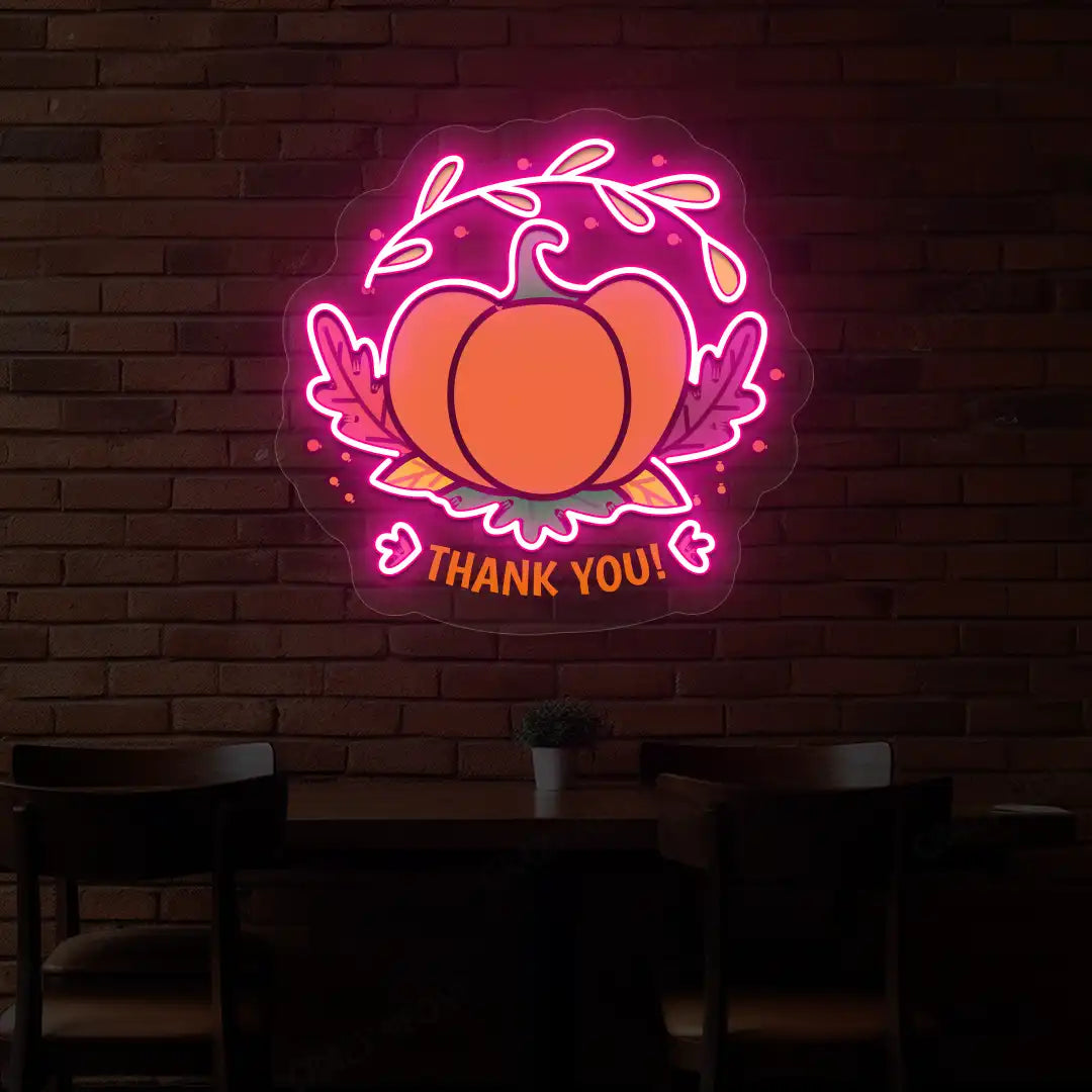 Pumpkin thank you neon sign in pink