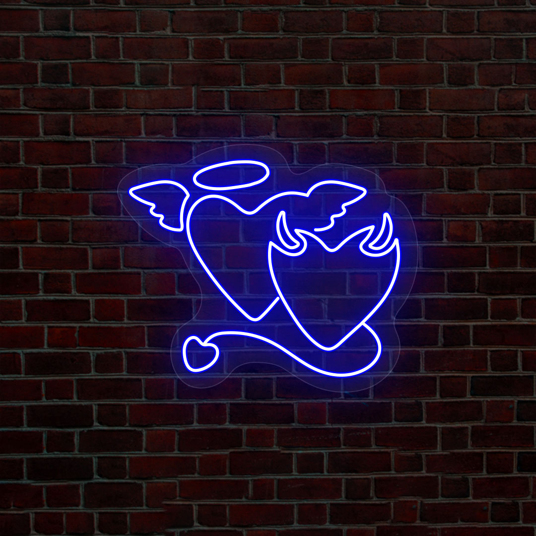 Angel And Devil Heart Neon Sign | Blue