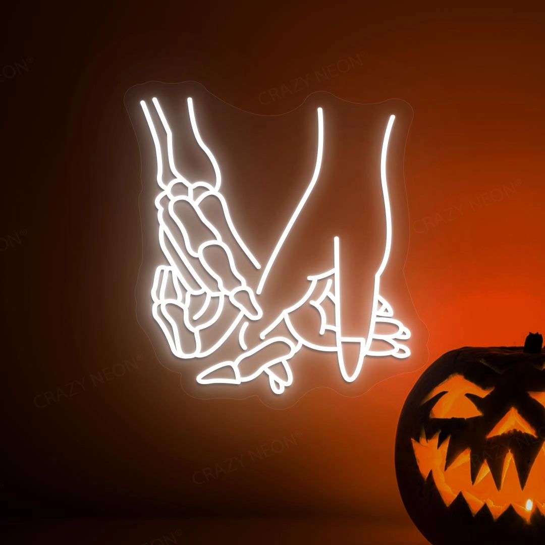 Skeleton & Human Hands Neon Light | White