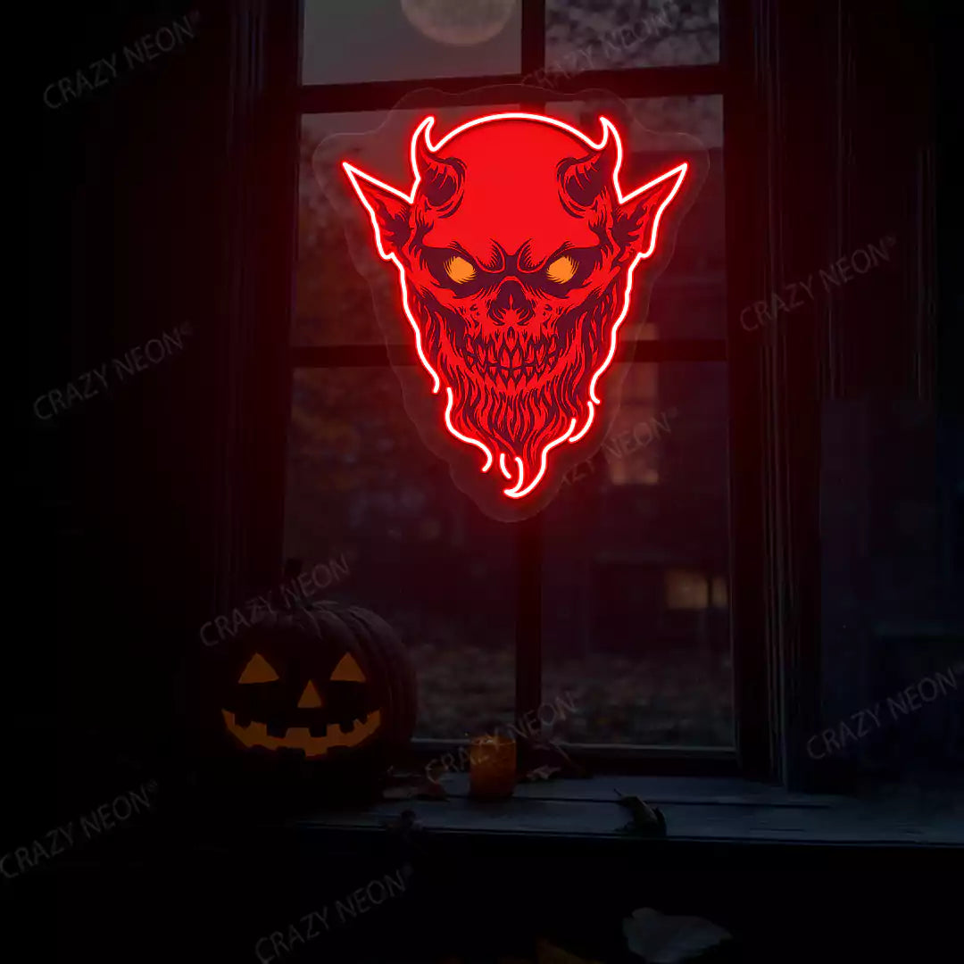 Demon Skull Neon Artwork | Red