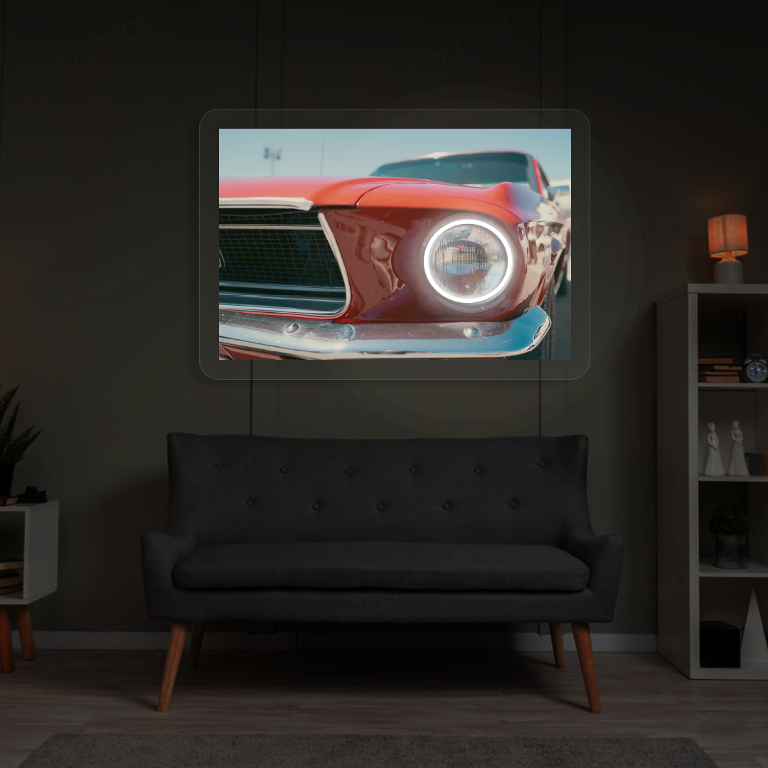 Classic Mustang Headlight Neon Artwork | White