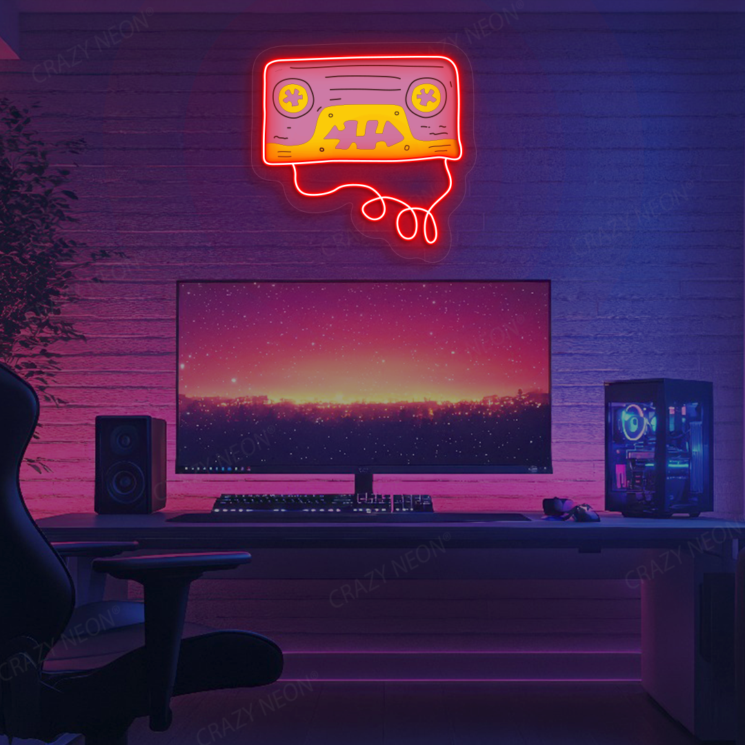 Throwback Cassette Tape Neon Artwork | Red