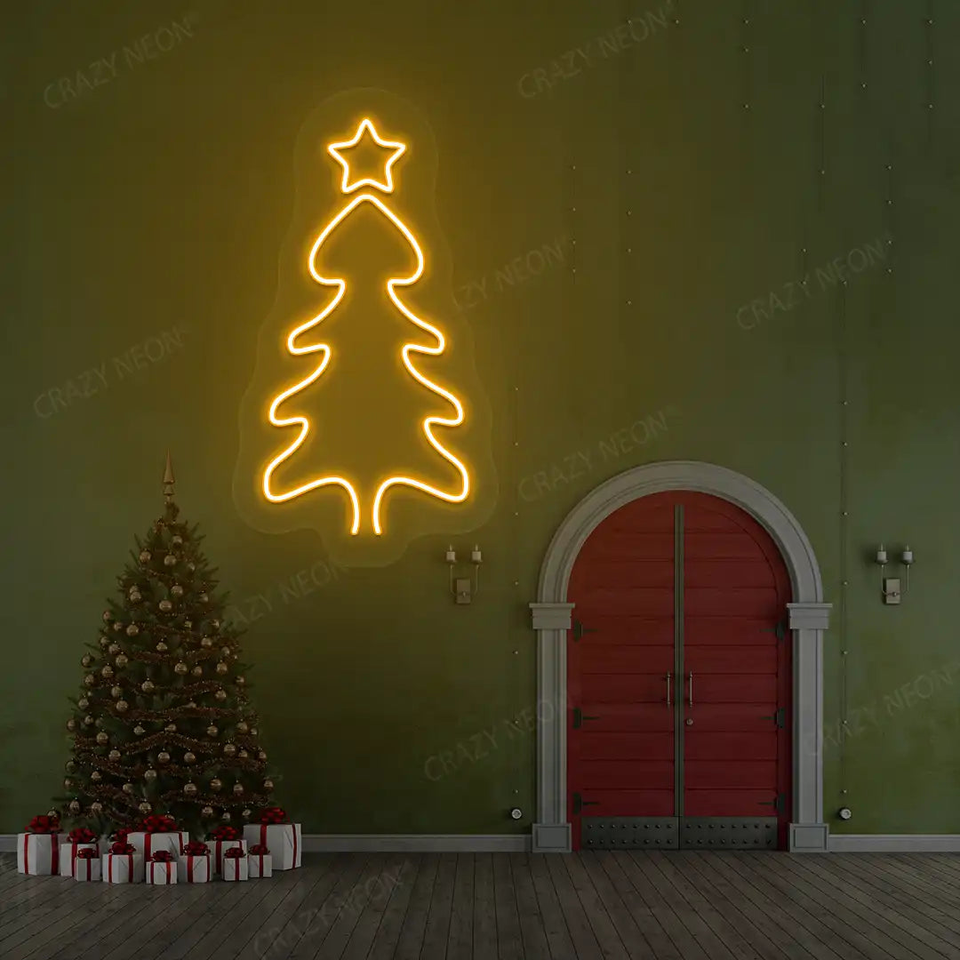 Festive Winter Tree Neon Sign | Orange
