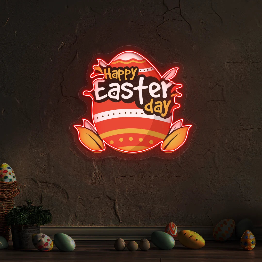 Happy Easter Day Egg Neon Artwork in Red color