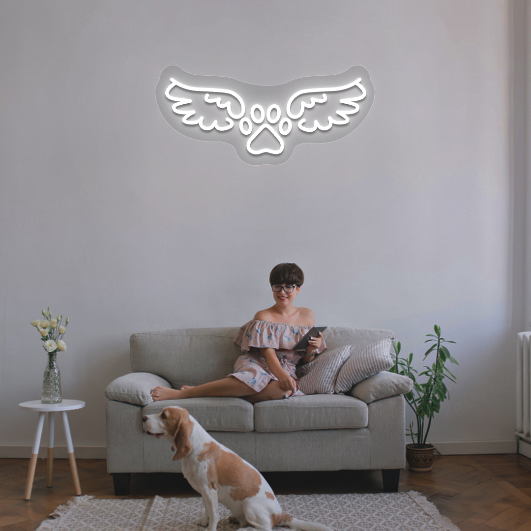 Winged Paw Neon Sign | white