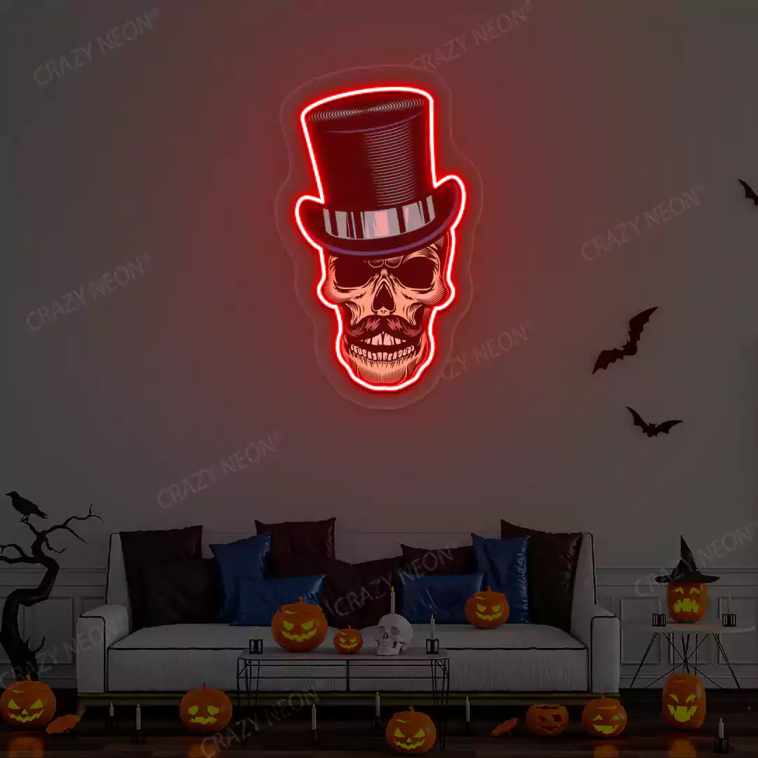 Top Hat Skull Neon Artwork | Red