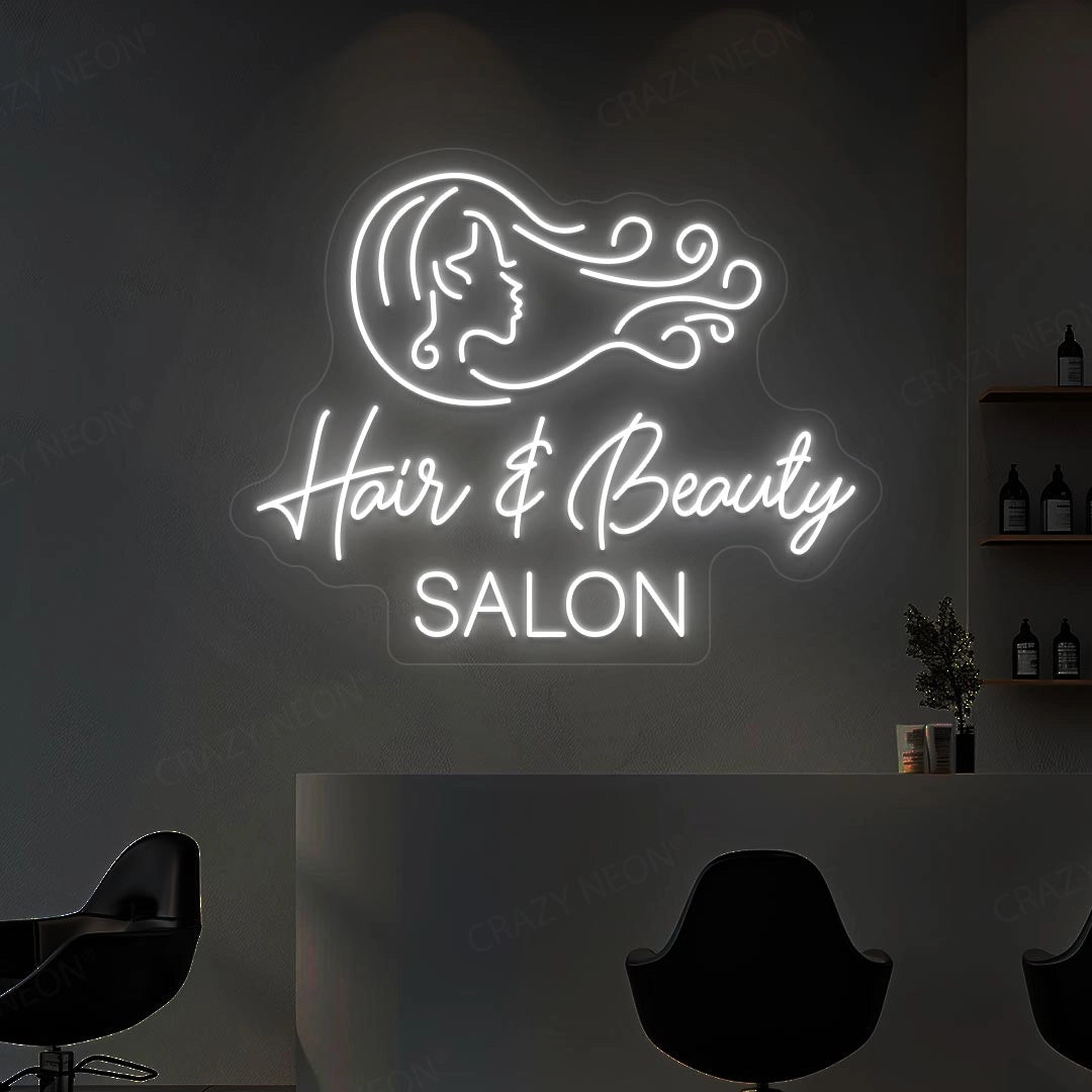 Hair & Beauty Salon Neon Sign | White