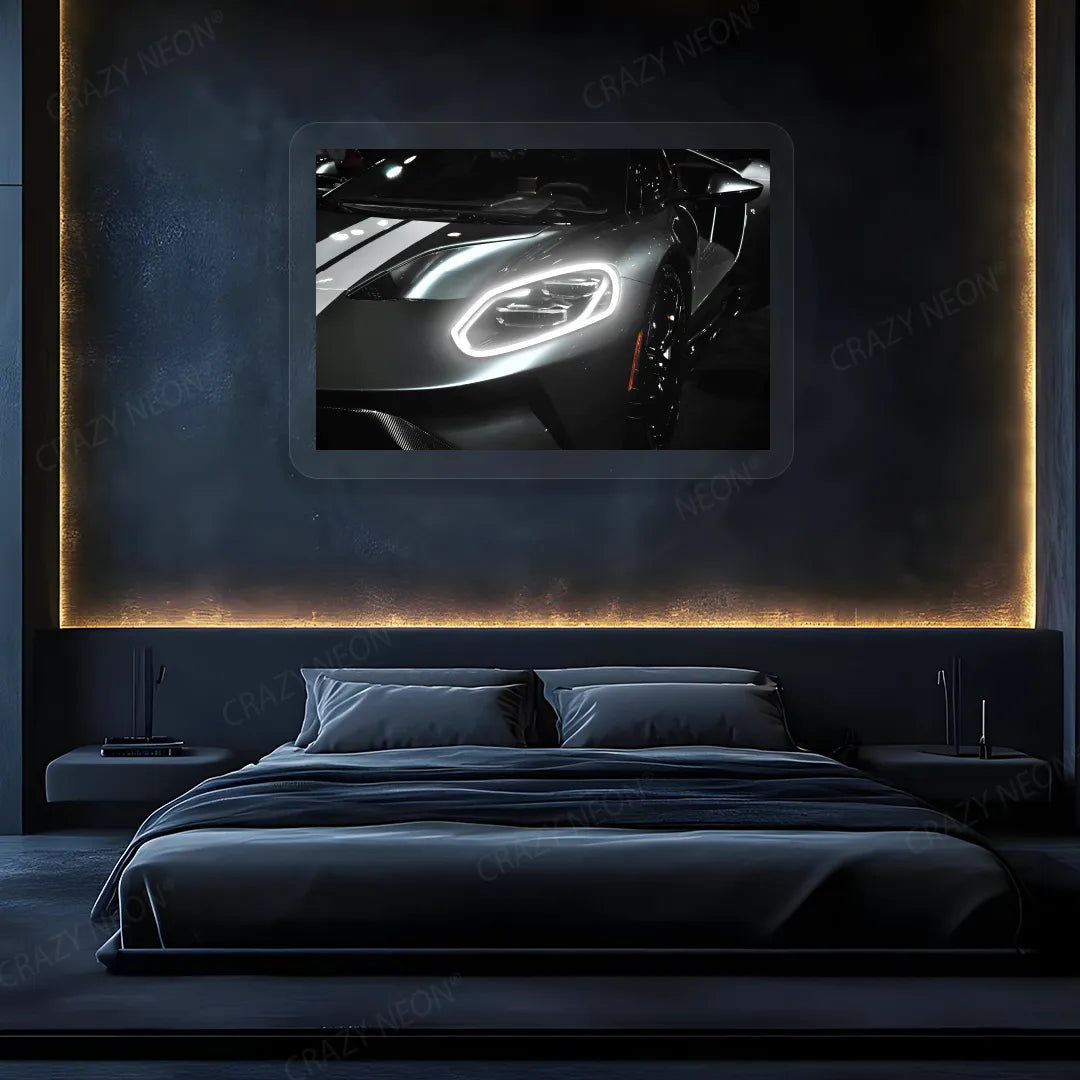 GT supercar Headlight Neon Artwork | White