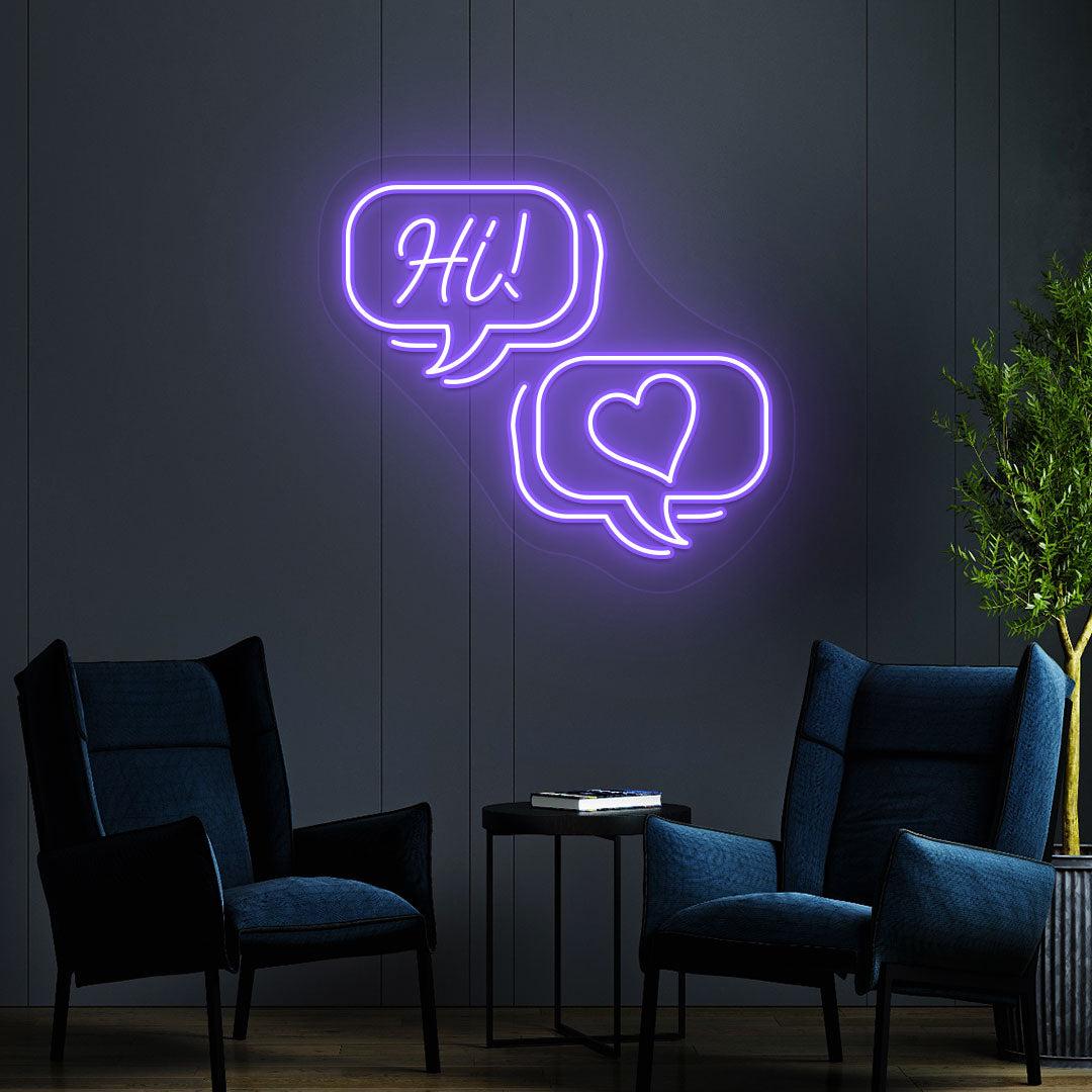 Hi Text Message Neon Sign | Purple