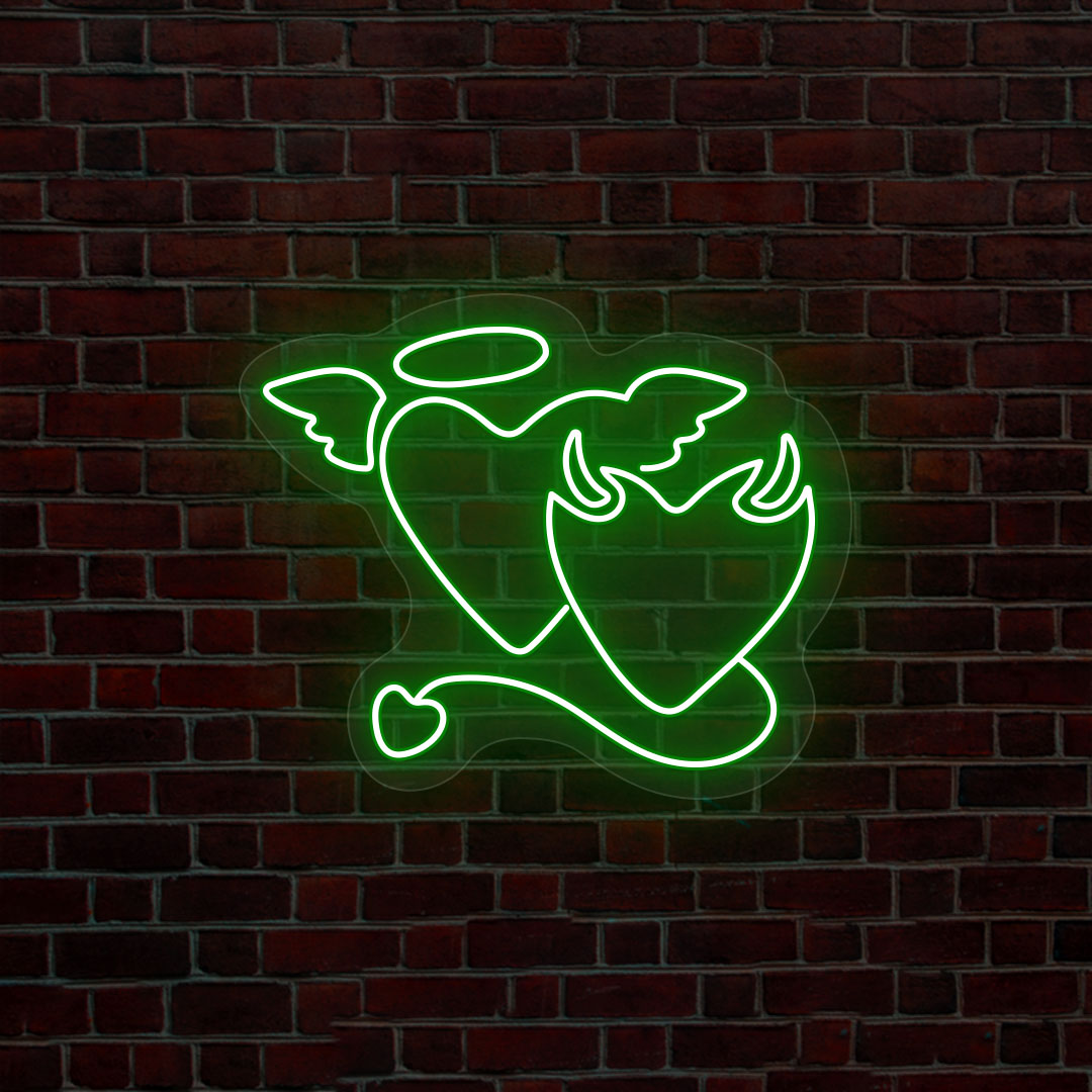 Angel And Devil Heart Neon Sign | Green