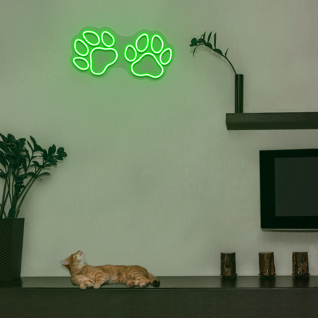 Paw Print Glow Neon Sign | Green